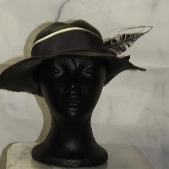 ADOLFO Green Wide Brim Feathered Hat main image 6